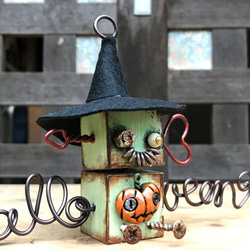 木製ロボット　ハロウィンをモチーフにしたゾンビロボット　Halloweenのワイヤーアート 4枚目の画像