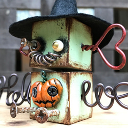 木製ロボット　ハロウィンをモチーフにしたゾンビロボット　Halloweenのワイヤーアート 5枚目の画像