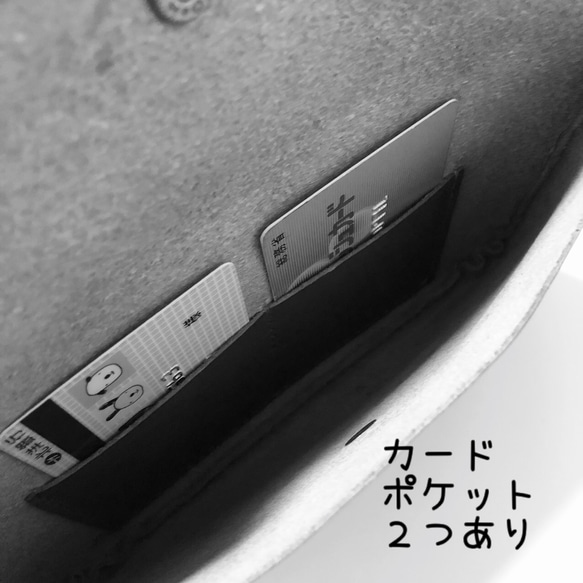 レザーフラットポーチ　カードポケットつき　通帳ケース／本革／ブラック　黒 8枚目の画像