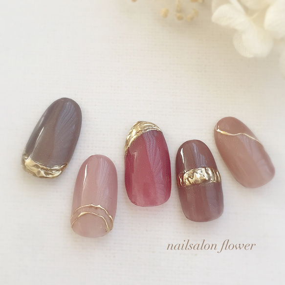 ミラー/アクセサリーネイル♡/くすみカラー／大人上品ネイル