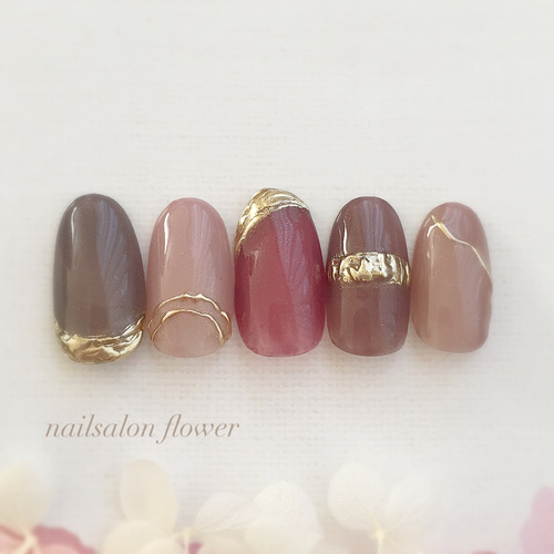 ミラー/アクセサリーネイル♡/くすみカラー／大人上品ネイル/上品