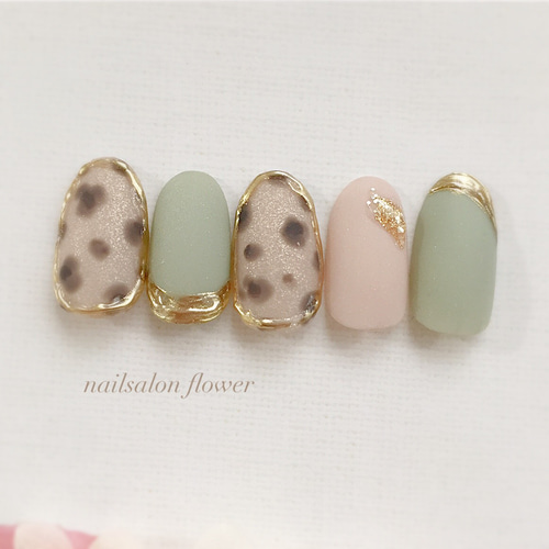 レオパードネイル/くすみカラーネイル／大人上品ネイル/上品/オフィス