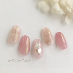 オーダーネイルチップ　シンプルニュアンスピンクパールワンホン推しno.44 ピンク金箔ニュアンスネイル【形状サイズ選択可】オーダーネイル