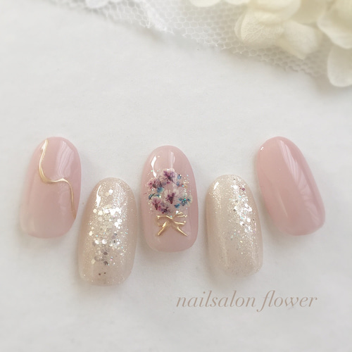 フラワーブーケネイル/シェルネイル/春ネイル／ジェルネイル/春/ネイル  