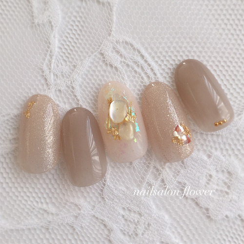 シェル／大人上品ネイル/上品/オフィス/シェル/ニュアンス/グレージュ  