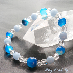 【ダイヤモンドダストS1】ブルーアゲートエンジェライト 水晶 天然石ブレスレット 1枚目の画像