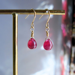 再々入荷！】☆宝石質AAA ルビーのドロップピアス 14kgf ルビーピアス 