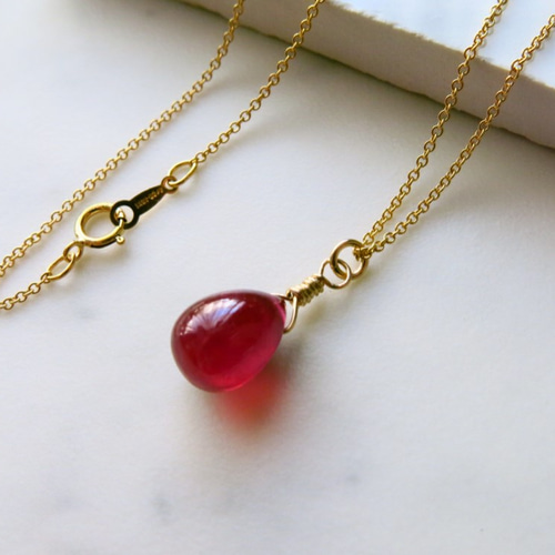 大粒☆宝石質AAA ルビーのドロップネックレス 一粒 ネックレス 14kgf  