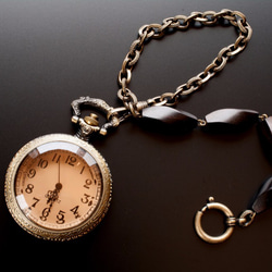 アンティークウォレットチェーン 懐中時計チェーン アンティーク調懐中時計 黒檀チェーン バッグチャームに変更可能