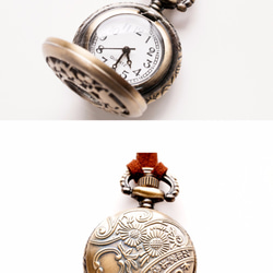 懐中時計ネックレス 『小鳥と鳥かご』 スエード調革紐 クオーツ式 3枚目の画像