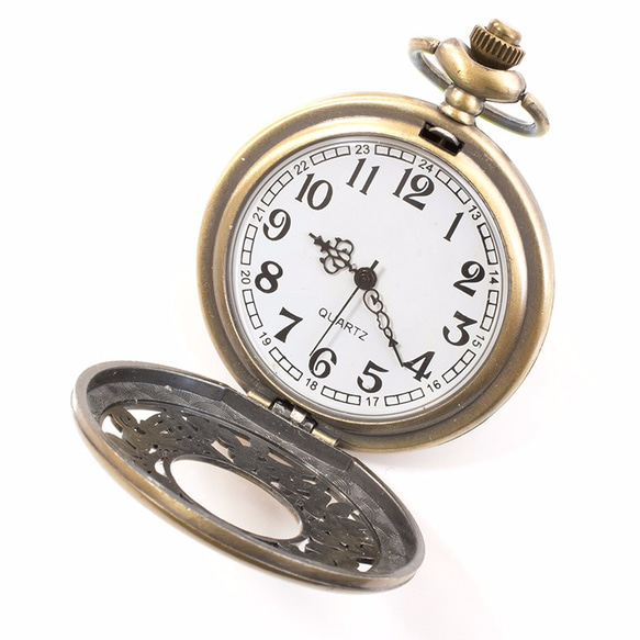 【懐中時計バッグチャーム】小鳥と鳥かごのアンティーク調クオーツ式懐中時計+コットンパールバッグチャーム 5枚目の画像
