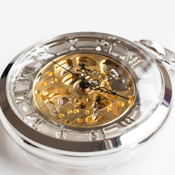 機械式手巻懐中時計 トランスペアレントモデル シルバー×ゴールド オリジナルチェーン  ff-270 3枚目の画像