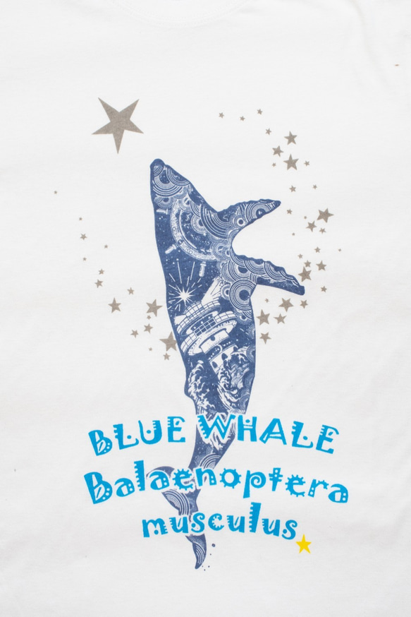星を泳ぐクジラ 白Tシャツ Mサイズ Blue Whale ホワイト ハンドメイド 9枚目の画像