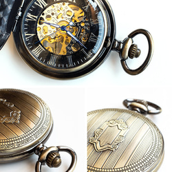 機械式手巻懐中時計 タワーシールドハンターケース アンティークゴールド オリジナル懐中時計チェーン付属 4枚目の画像
