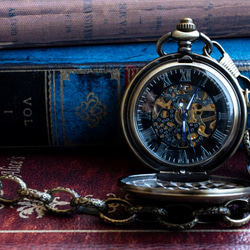 機械式手巻懐中時計 タワーシールドハンターケース アンティークゴールド オリジナル懐中時計チェーン付属 7枚目の画像