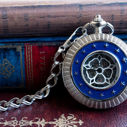 機械式手巻懐中時計 青の星 シルバー オリジナル懐中時計チェーン付属