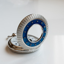 機械式手巻懐中時計 青の星 シルバー オリジナル懐中時計チェーン付属 6枚目の画像