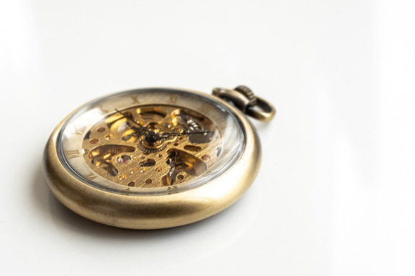 機械式手巻懐中時計 チョコレートカラー オープンフェイス199 アンティークゴールド オリジナル懐中時計チェーン付属 6枚目の画像
