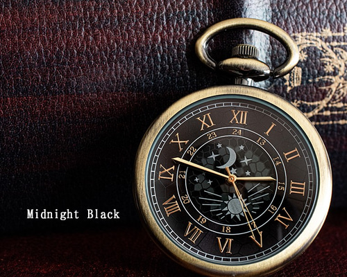 太陽と月の懐中時計『Midnight Blackカラー』日本製 オリジナル