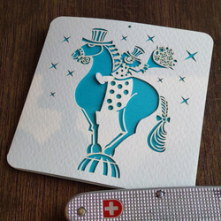 kirie-deco No.4（ horse )サーカスの馬（切り絵グリーティングカード） 1枚目の画像