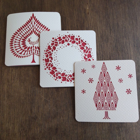 kirie-decoセット 　C【クリスマス】３種セット（切り絵グリーティングカード） 1枚目の画像