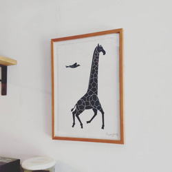 モノトーンポスター　Giraffe & Bird　キリンとトリ 1枚目の画像