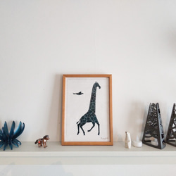 モノトーンポスター　Giraffe & Bird　キリンとトリ 2枚目の画像
