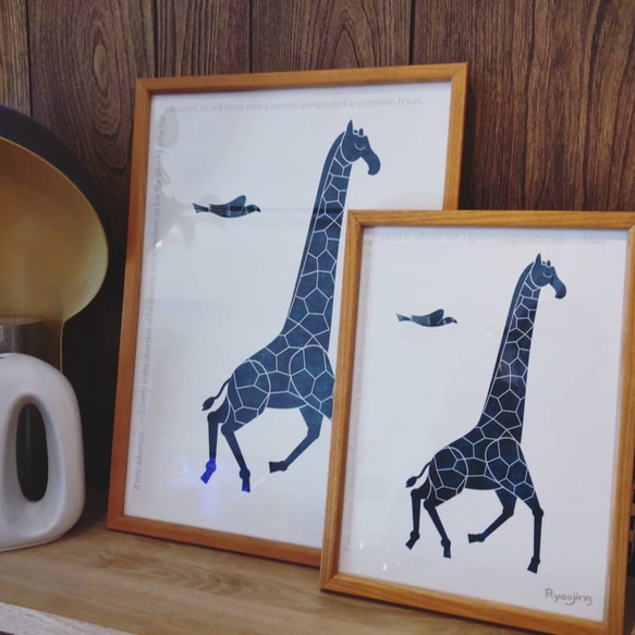 モノトーンポスター　Giraffe & Bird　キリンとトリ 4枚目の画像