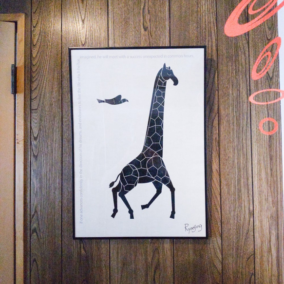 モノトーンポスター　Giraffe & Bird　キリンとトリ 7枚目の画像