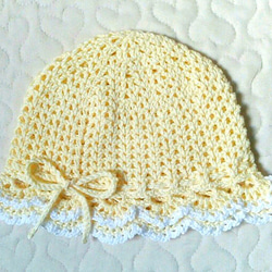 フリルのお帽子  ～49cm   クリームレモン 1枚目の画像