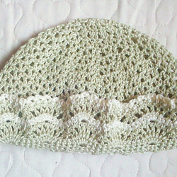 縞模様の大きめフリルのお帽子   ～46cm    クリームピクルス 4枚目の画像