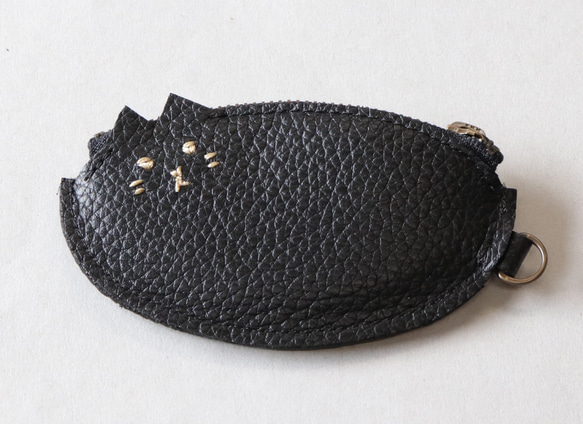 【ブラック】猫　ネコ　コインケース レザー×チェック柄 小銭入れ  ミニ財布　本革 マルチケース 送料無料　黒猫　ポーチ 3枚目の画像