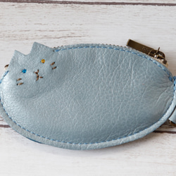 【オッドアイ・ブルー】猫　ネコソフトレザーコインケース 　スマートキーケース　 マルチケース 　小銭　新調　水色　ギフト 3枚目の画像