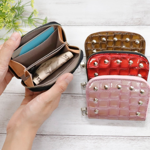 クロコダイル ラウンドコンパクト財布 ブラウン 革小物 クロコダイル ミニ財布 メンズ シャイニング加工 ラウンド