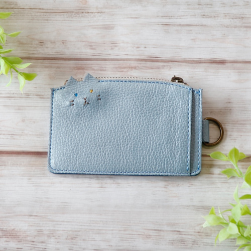 オッドアイ・ブルー】猫 ネコソフトレザー鍵と小銭が入るパスケース