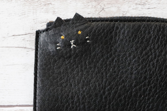 【ブラック】黒猫　ネコソフトレザー鍵と小銭が入るパスケース　 定期入れ　新調　本革　ギフト　マルチケース　人気商品 3枚目の画像