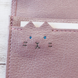 【ブルーアイ・ピンク】ネコ　ソフトレザー大容量シンプル名刺入れ　パールピンク　ギフト　新調　猫の日　送料無料　 3枚目の画像