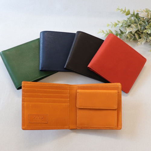 グローブレザー2つ折り財布□オレンジ□ 牛革 本革 オイルレザー グローブレザー2つ折り財布□オレンジ□ 牛革 本革 オイルレザー