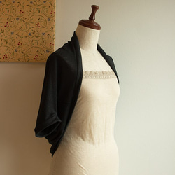 リネン ニットのマーガレット カーディガン 半袖 ブラック 2枚目の画像