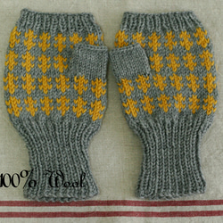 北欧風 編みこみミトン 手袋 ハンドメイド 手編み 2枚目の画像