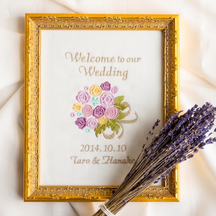 刺繍のウェルカムボード S・M・L (A4・B4・A3程度)☆ブーケ柄