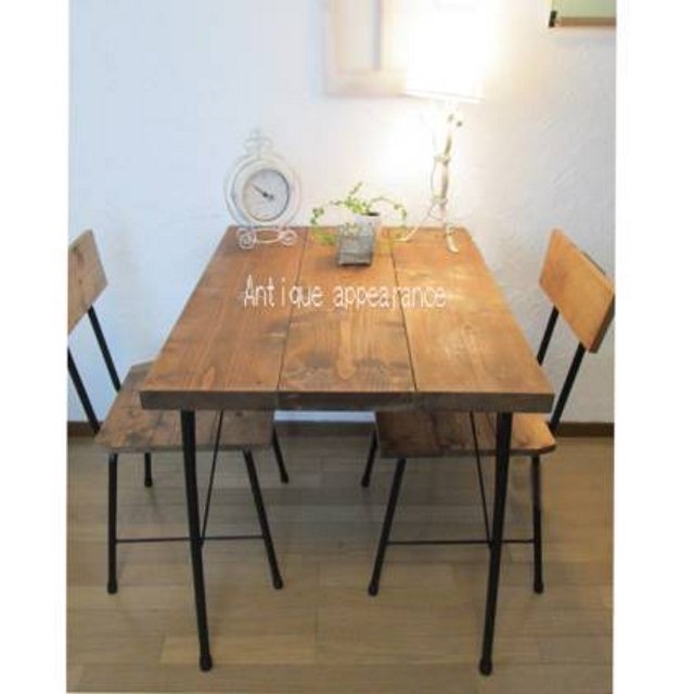 【w750奥行き700】レトロ風　ダイニングテーブル　アンティーク風　ワークテーブル　鉄脚　アイアン