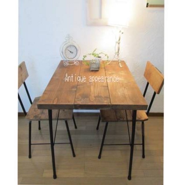 【w700奥行き700】レトロ風　ダイニングテーブル　アンティーク風　ワークテーブル　鉄脚　アイアン