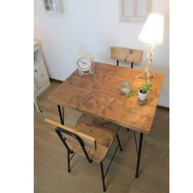【w650奥行き600】レトロ風　ダイニングテーブル　アンティーク風　ワークテーブル　鉄脚　アイアン