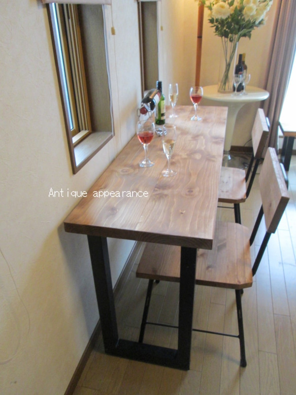 【サイズ約W1350×D460】カウンターテーブル　ダイニングテーブル・角鉄脚アイアン　テーブル 2枚目の画像