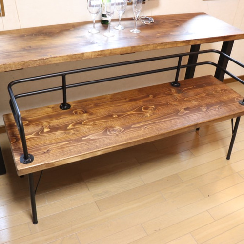 ベンチ　オシャレカフェ風　アンティーク　アイアンベンチ 受注制作品 w1350 アイアン背もたれ付きベンチ ダイニングベンチ