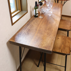 w1560　一枚板ヒノキ　カウンターテーブル　 ダイニングテーブル　在宅デスク　テレワーク　アンティーク風 2枚目の画像