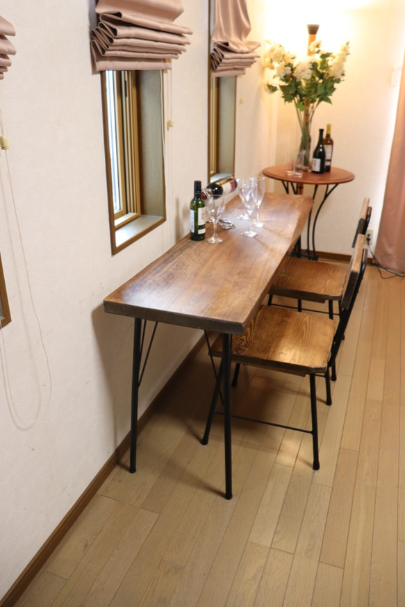 w1560　一枚板ヒノキ　カウンターテーブル　 ダイニングテーブル　在宅デスク　テレワーク　アンティーク風 3枚目の画像