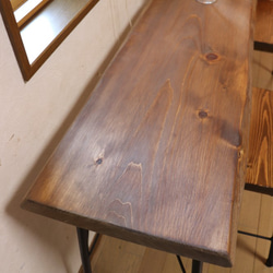 w1660一枚板ヒノキ　カウンターテーブル　 ダイニングテーブル　在宅デスク　テレワーク　アンティーク風 2枚目の画像