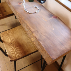 w1660一枚板ヒノキ　カウンターテーブル　 ダイニングテーブル　在宅デスク　テレワーク　アンティーク風 3枚目の画像